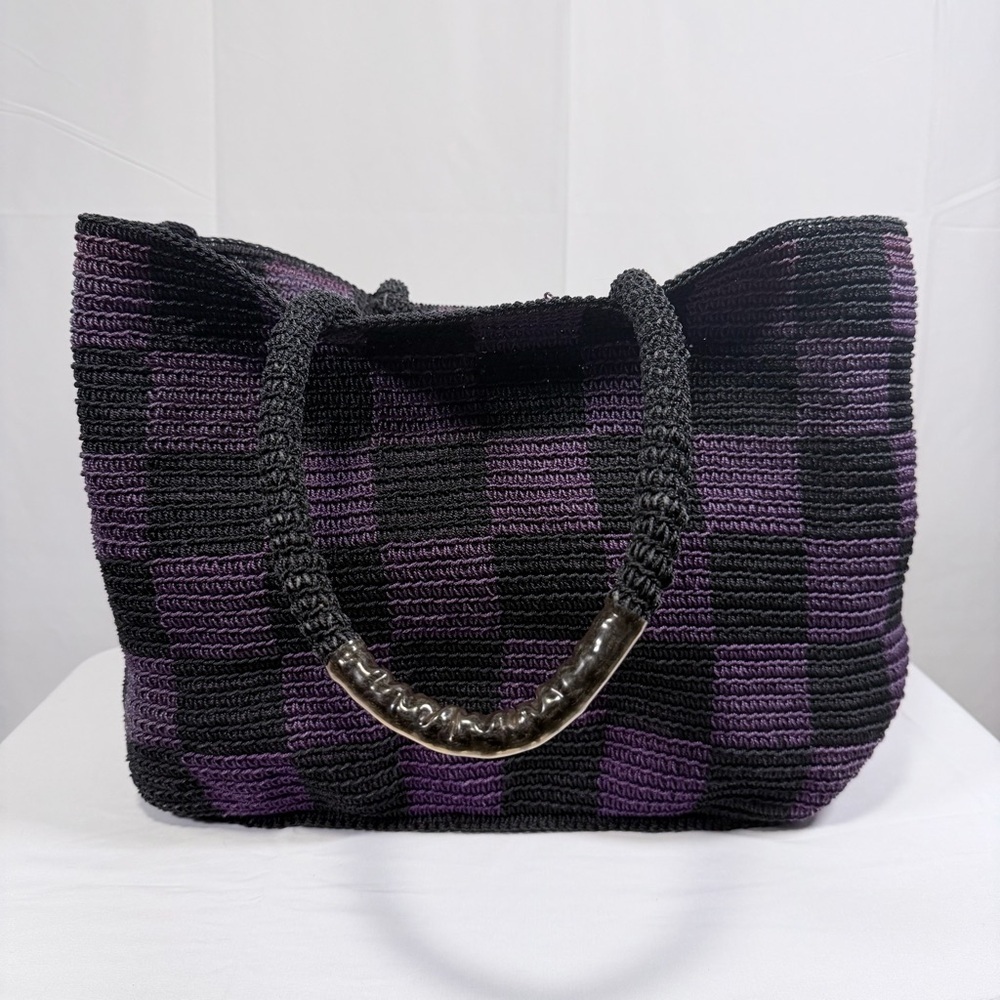 Purple and Black Woven Tote Bag